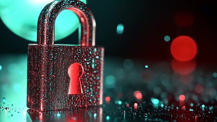 Colorful digital padlock symbolizing cybersecurity with blurred lights in the background - Powered by Adobe