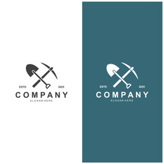Shovel and pickaxe logo for agriculture, excavation, mining, gardening vector