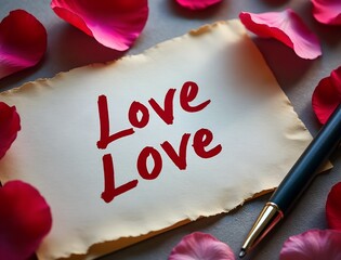 Romantic Love Note A Handwritten Message Surrounded by Rose Petals, Expressing Affection and Feelings