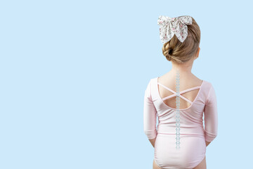Back view young girl in pink leotard with spine illustration overlay, pediatric posture, spinal health, and early detection scoliosis in children, preventive healthcare, anatomy in child-friendly way