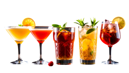 Selection of Alcoholic Drinks with Citrus Fruit - Transparent Background