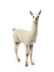 Fototapeta premium Curious White Llama Standing Against White Background