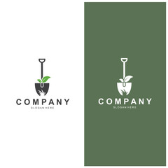 Shovel and pickaxe logo for agriculture, excavation, mining, gardening vector