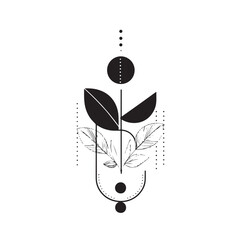 Minimalist boho botanical leafy ornament design for professional branding and logo identity