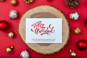Feliz Navidad spanish Merry Christmas Modern calligraphy lettering on sticker for season greetings. Greeting card, frame, and banner. Holidays design.