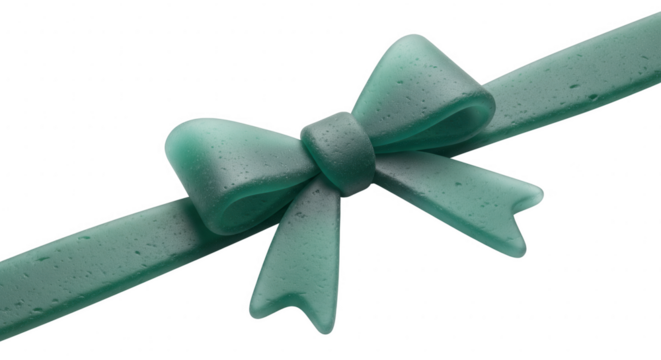 Cyan glass bow and ribbon with water drops isolated on transparent background