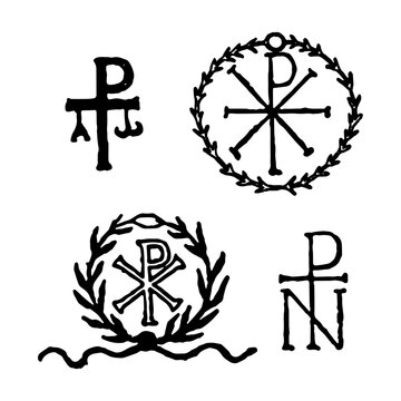 Monograms of Christ. Vintage religious sign set on white background