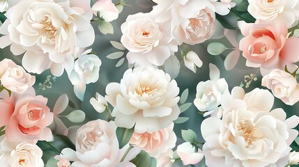 Elegant Floral Background with Soft Peonies and Roses in Pastel Colors for Romantic Design Projects