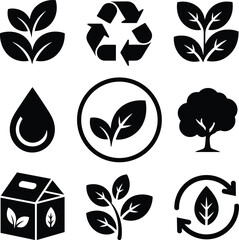 Black icons representing nature recycling and sustainability eco friendly green