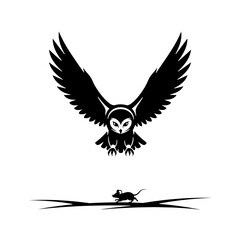 An owl hunts a mouse on a transparent background