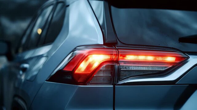 Close-up of modern suv tail light in low light setting