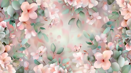 Beautiful Floral Background with Soft Pastel Flowers and Leaves in Delicate Composition for Elegant Design