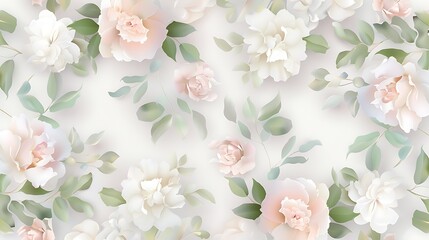 Soft Floral Pattern with Light Pink and White Roses on Gentle Background for Elegant Design Projects