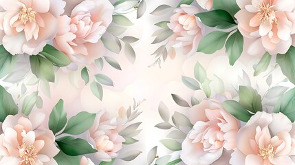 Soft Pastel Floral Arrangement with Pink Roses and Green Leaves on Light Background