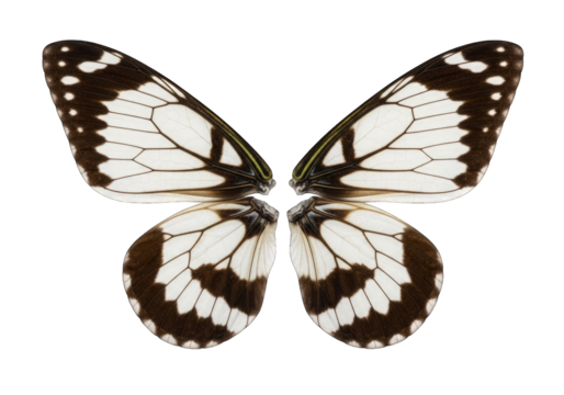 Closeup of a butterflys wings with black and white patterns, isolated on transparent background - Powered by Adobe