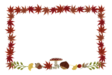 手刺繍の秋モチーフ四角枠