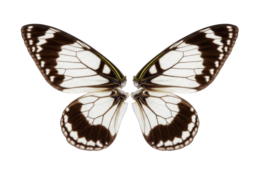 Detailed view of a butterflys black and white patterned wings, isolated on transparent background