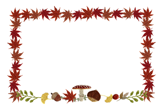 手刺繍の秋モチーフ四角枠