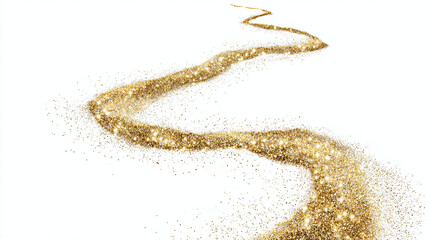 A golden glitter path on a flat surface, with a winding road shape