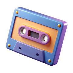 Obraz premium Vibrant illustration of a classic audio cassette tape with blue, orange, and purple hues.