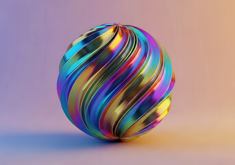 Obraz premium Shiny reflective iridescent sphere with swirling stripes and vivid color gradient.