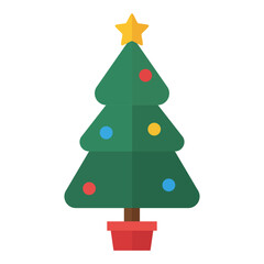 Classic Christmas tree icon adorned with colorful baubles and a golden star topper