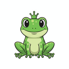 Obraz premium Cartoon Frog King with Crown Funny Amphibian Character