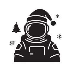 Christmas Astronaut Silhouette Festive Space Holiday in Black and White