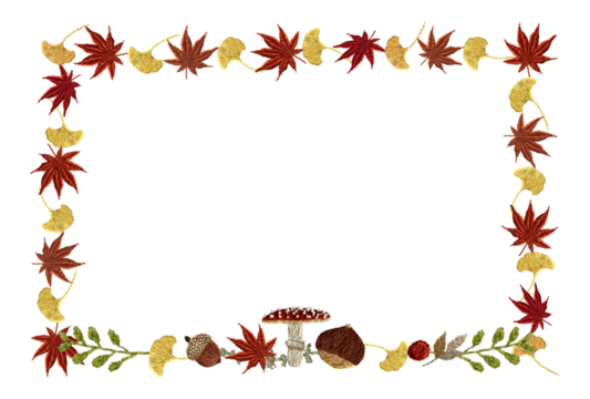 手刺繍の秋モチーフ四角枠