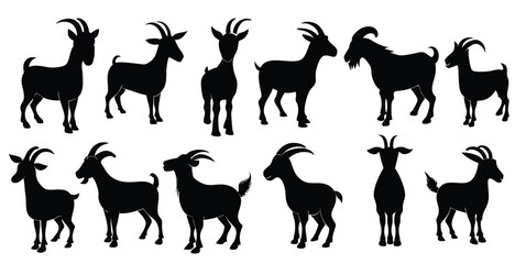 isolated goat silhouettes in various poses 