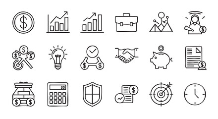 Doodle style business and finance icons for presentations or website