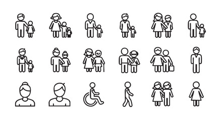 Family and accessibility icons diverse representation of people in outlines