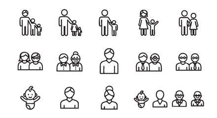 Family life and relations represented by vector line art style icons