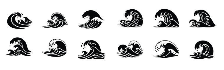  japanese wave icon set 