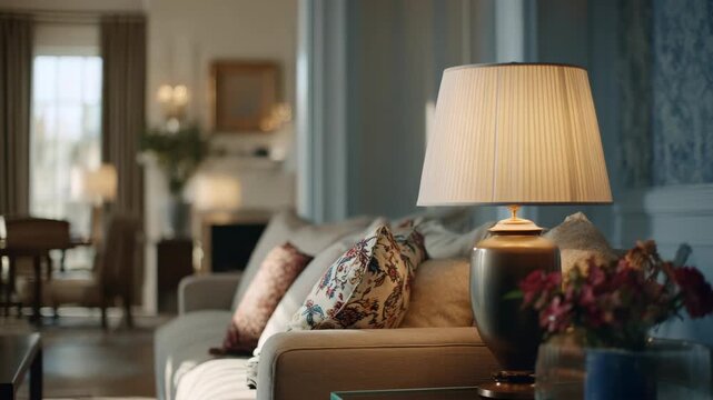 Cozy living room with elegant lamp and cushion decor