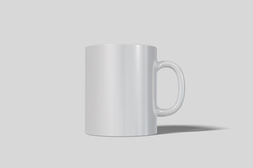 Classic white mug mockup set from different angles - front, side and back view isolated on white background. Blank cup collection with empty copy space, shadow vector illustration.
