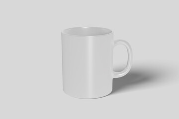 Classic white mug mockup set from different angles - front, side and back view isolated on white background. Blank cup collection with empty copy space, shadow vector illustration.
