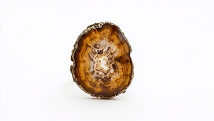 Agate layered earthy gemstone ring showing natural patterns on plain white background