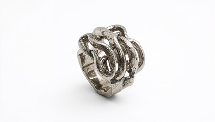 Contemporary sculptural artistic ring featuring abstract shapes on plain white background