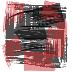 Abstract marker-style composition with overlapping red and black brush strokes, rough textures, grunge edges, and layered hand-drawn lines creating a bold artistic background.