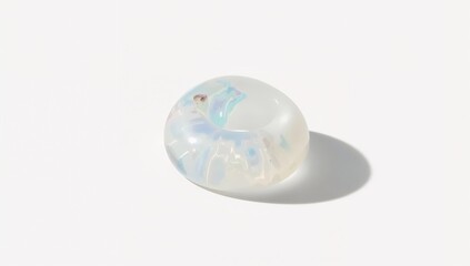 Opaline milky glass ring reflecting soft radiance on plain white background