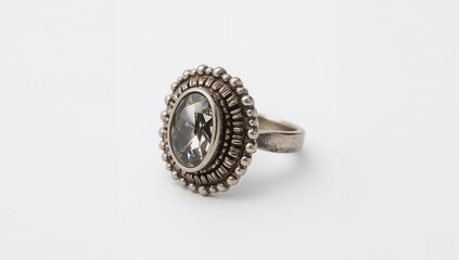 Pewter antique metal ring offering aged grey sheen on plain white background