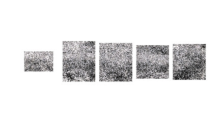 Minimalist abstract composition of five grainy textured squares arranged in a horizontal sequence on a white background