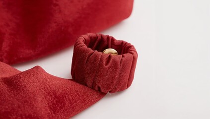 Velvet wrapped decorative ring offering soft tactile finish on plain white background