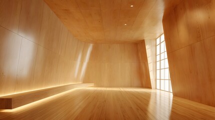 Light wood studio interior smooth minimalism warm diffuse light