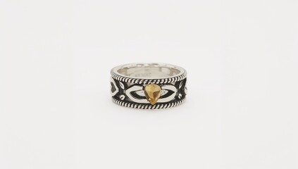 Bohemian free spirited ring with organic natural motifs on plain white background