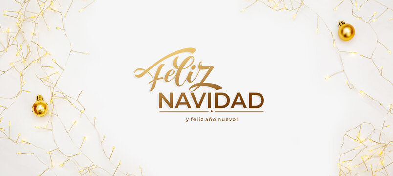 Feliz Navidad spanish Merry Christmas Modern calligraphy lettering on sticker for season greetings. Greeting card, frame, and banner. Holidays design.