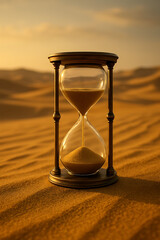 Hourglass in the desert, symbolizing the passage of time and fleeting moments