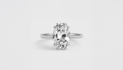 Oval shaped center stone ring offering smooth elongated elegance on plain white background