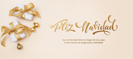 Feliz Navidad spanish Merry Christmas Modern calligraphy lettering on sticker for season greetings. Greeting card, frame, and banner. Holidays design.